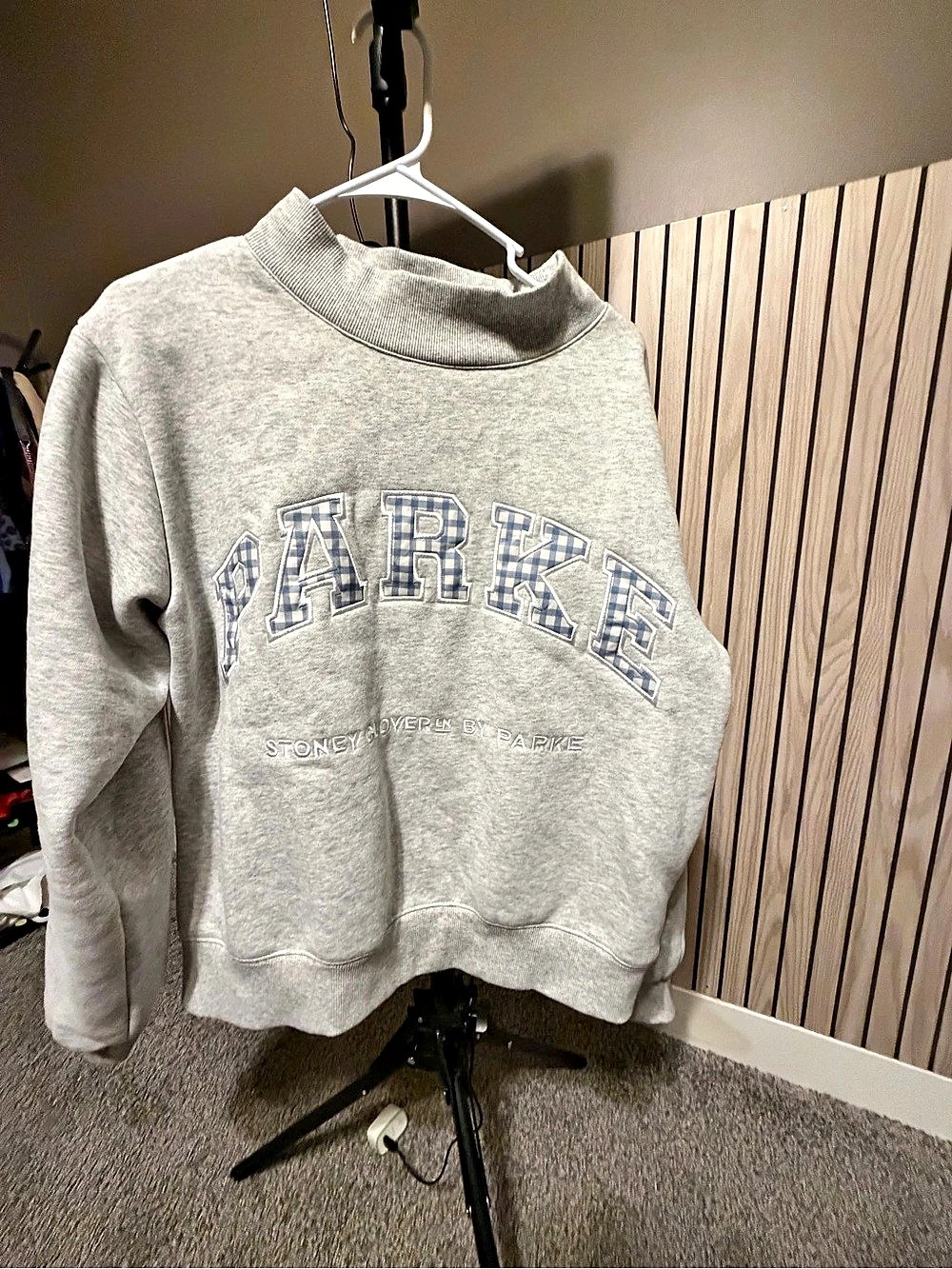 NWOT—PARKE Stoney Clover Lane x Parke Blue Gingham Mockneck Sweatshirt